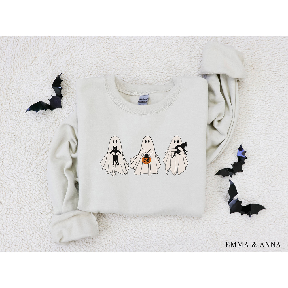 Halloween Sweatshirt, Ghost Shirt, Black Cat Sweatshirt, Halloween Cat Shirt, Halloween Crewneck, Fall Shirt, Spooky Season, Cat Lover Gift - 2.jpg