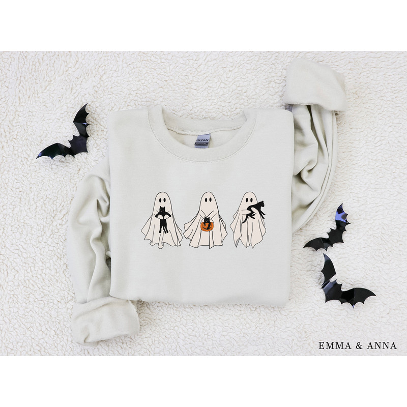 Halloween Sweatshirt, Ghost Shirt, Black Cat Sweatshirt, Halloween Cat Shirt, Halloween Crewneck, Fall Shirt, Spooky Season, Cat Lover Gift - 2.jpg