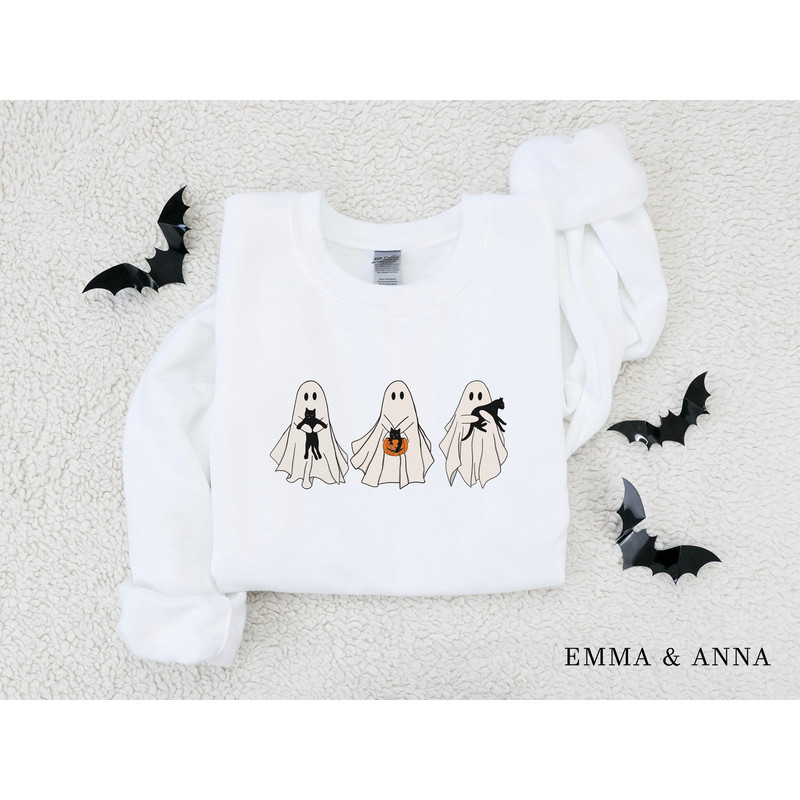 Halloween Sweatshirt, Ghost Shirt, Black Cat Sweatshirt, Halloween Cat Shirt, Halloween Crewneck, Fall Shirt, Spooky Season, Cat Lover Gift - 3.jpg