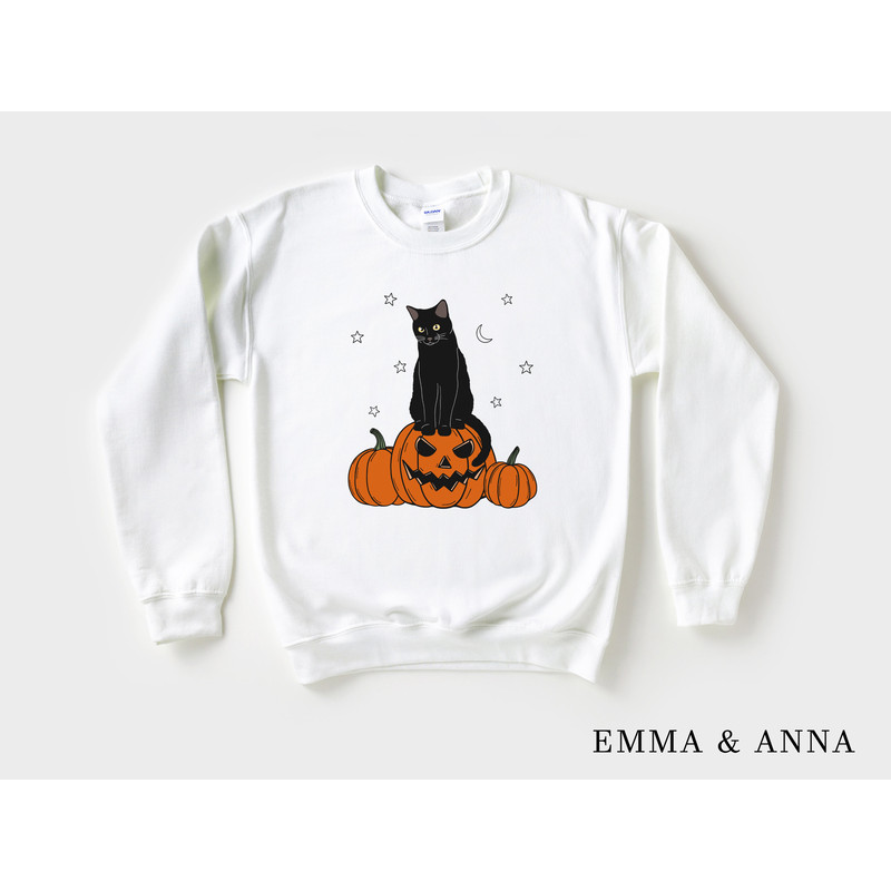 Halloween Sweatshirt, Halloween Sweater, Cat on Pumpkin Sweatshirt, Black Cat Sweatshirt, Halloween Crewneck, Black Cat Shirt, Spooky Season - 2.jpg