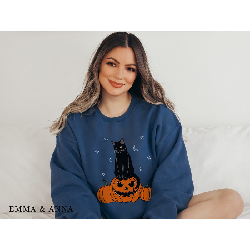 Halloween Sweatshirt, Halloween Sweater, Cat on Pumpkin Sweatshirt, Black Cat Sweatshirt, Halloween Crewneck, Black Cat Shirt, Spooky Season - 4.jpg