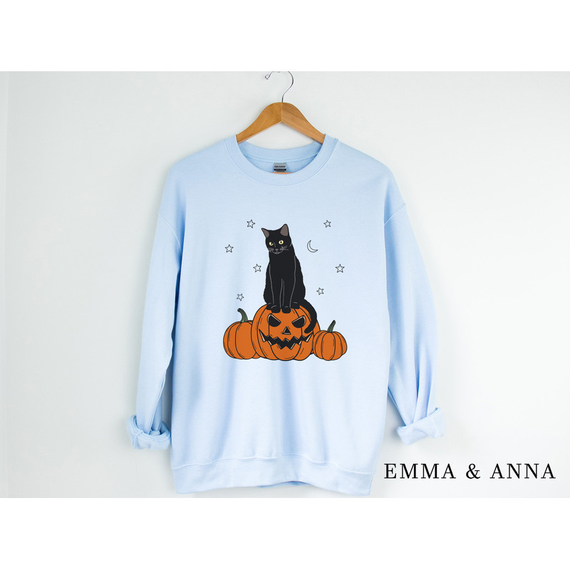 Halloween Sweatshirt, Halloween Sweater, Cat on Pumpkin Sweatshirt, Black Cat Sweatshirt, Halloween Crewneck, Black Cat Shirt, Spooky Season - 5.jpg