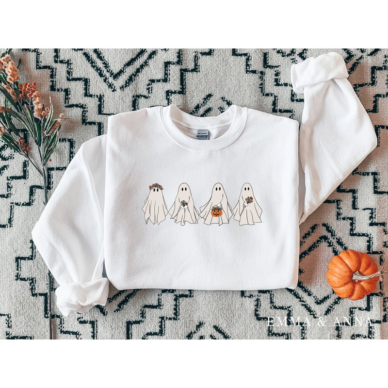 Halloween Sweatshirt, Halloween Sweater, Floral Ghost Sweatshirt, Fall Sweatshirt, Floral Ghost Shirt, Ghost Sweatshirt, Halloween Crewneck - 3.jpg