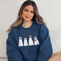 halloween sweatshirt, halloween sweater, ghost sweatshirt, halloween dog sweatshirt, ghost dog shirt, 2022, halloween cr