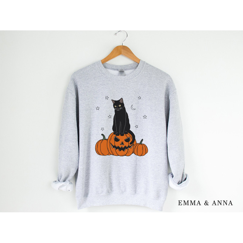 Halloween Sweatshirt, Halloween Sweater, Halloween Crewneck, Black Cat Sweatshirt, Pumpkin Sweatshirt, Fall Sweatshirt, Jack-o-Lantern Shirt - 2.jpg