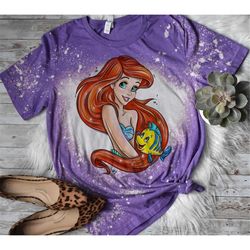 princess tshirt, bleached princess shirt, kids ariel little mermaid, ariel bleach washed, bleached princess tshirt, todd