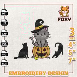 scary pumpkin embroidery design, pumpkin halloween embroidery machine file, black cats embroidery design, instant downlo