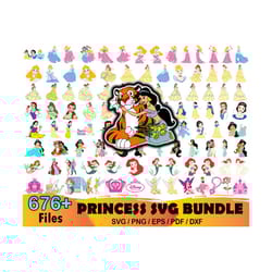 676 princess svg bundle, disney svg, cinderella svg, aurora svg