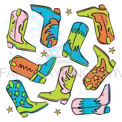 cowboy boots wild western attributes vector illustration set