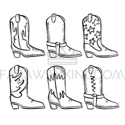 cowboy boots monochrome wild western attributes vector set