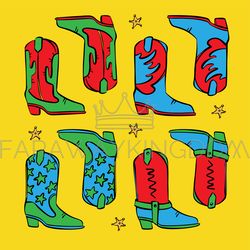 cowboy boots on yellow background vector illustration set