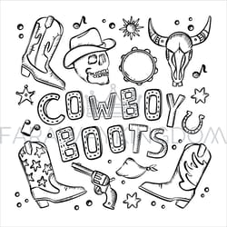 cowboy boots text monochrome clip art vector illustration