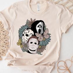retro halloween shirt, halloween floral tshirt, scream, jason, michael myers, horror movie floral shirt, fall shirt, hal
