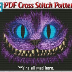 Alice In Wonderland Cross Stitch Pattern / Cheshire Cat Cross Stitch Pattern / Disney Cross Stitch Pattern / Instant PDF