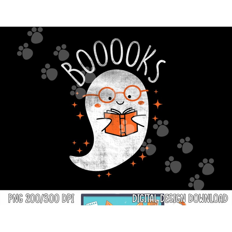 Cute Ghost Book Reading Halloween Teacher Top png, sublimation copy.jpg