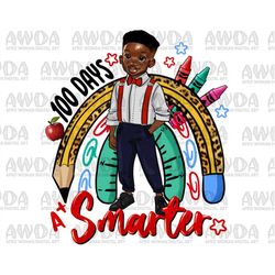 100 days smarter black boy png sublimation design download, back to school png, afro boy png, sublimate designs download