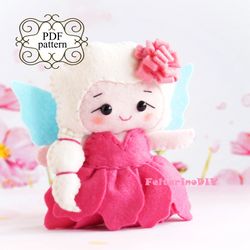 Felt doll pattern, Felt handmade doll, Felt fairy pattern, PDF felt pattern, Cute tiny fairy flower, Peony doll pattern