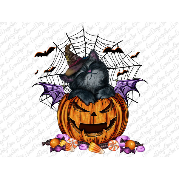 Halloween Black Cat Pumpkin PNG Sublimation Design,Baby Cat With Pumpkin Halloween Png File, Pumpkin Spooky Season Png, Digital Download - 1.jpg
