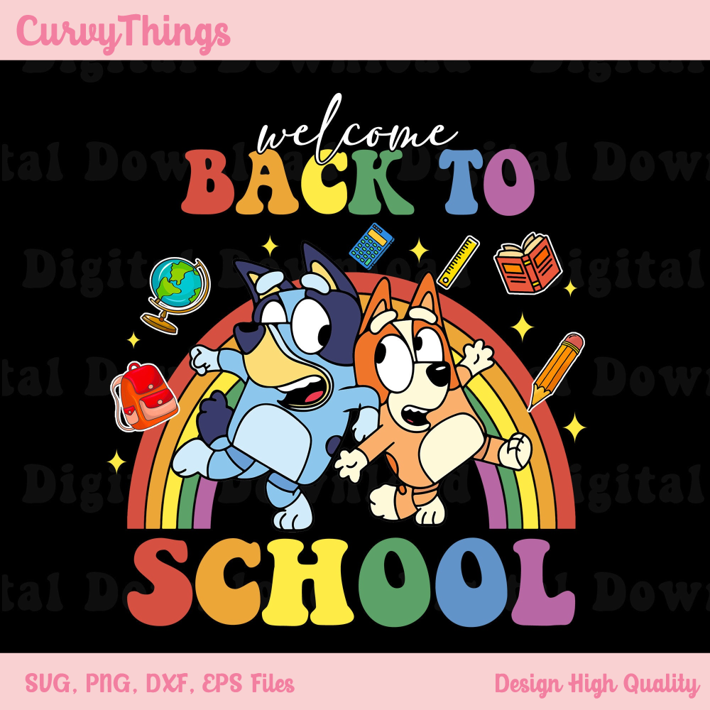 Back To School Bluedog And Bingo Png, Bluedog Ready For School Png, Bluedog Kids Grade Of School Png - 1.jpg