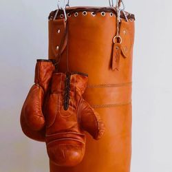 vintage training leather punching bag with retro style boxing gloves Best Birthday Gift Christmas Gift  gift for him