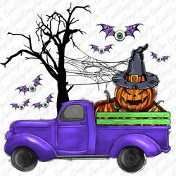 Halloween Pumpkin Eyeball Bat Truck Sublimation Design, Spooky Pumpkin Png,Happy Halloween Png,Halloween Truck Png, Bat