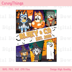 bluey & co est 2018 halloween png, bluey trick or treat png, bluey and friend halloween png