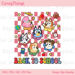 bluey welcome back to school png, first grade of school png, bluey and friend school png