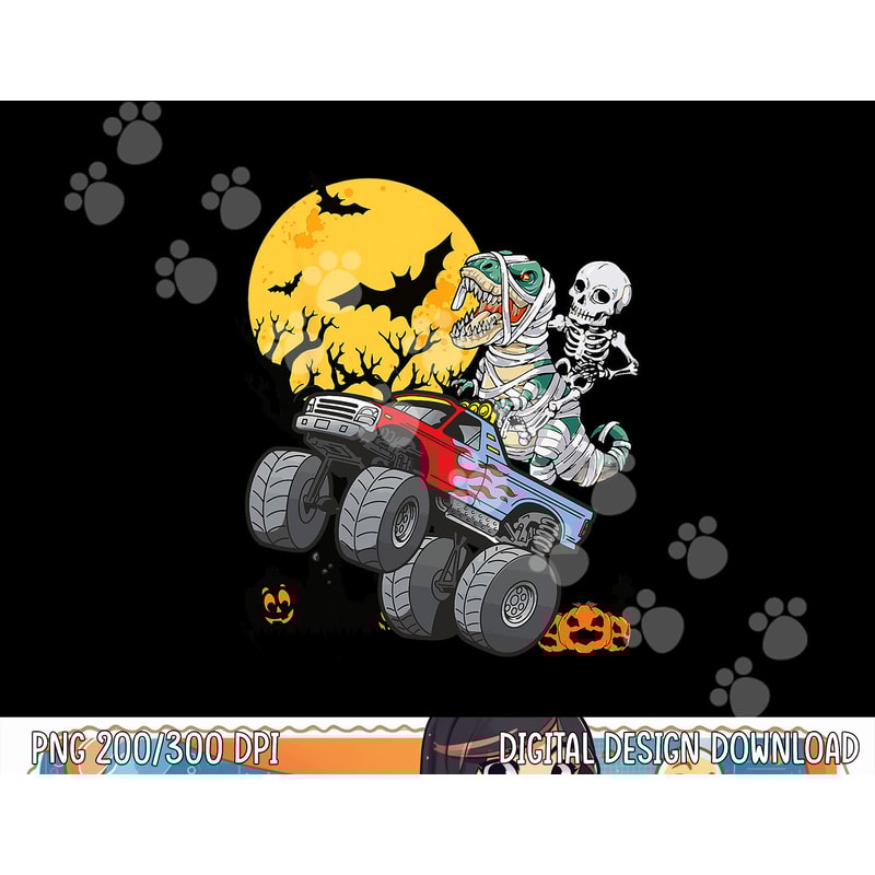 Boys Halloween Monster Truck Pumpkin Mummy Dinosaur T rex png, sublimation copy.jpg