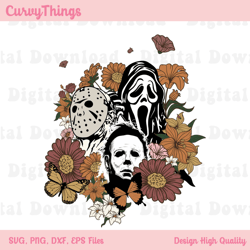 floral horror characters halloween png, halloween graphic png, horror movie characters png, halloween horror characters
