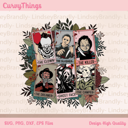 floral horror characters tarot cards png, horror friends png, the ghostface jason voorhees freddy krueger png
