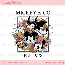 floral mickey and co 1928 png, trick or treat, mickey not so scary png, spooky season png instant download, sublimation