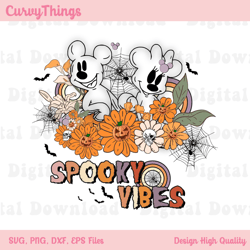 floral spooky vibes mickey and minnie halloween png, mickey and minnie ghost png, magic kingdom halloween png