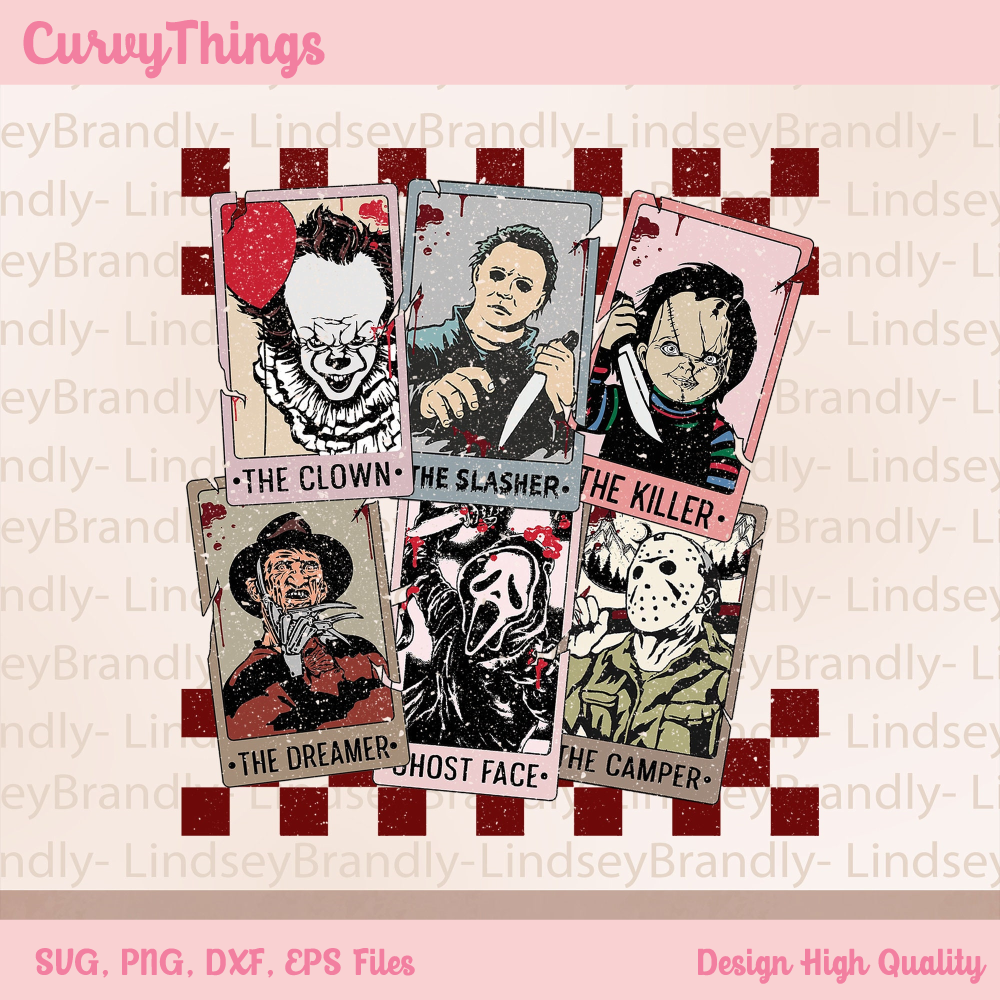 Horror Characters Tarot Cards Png, Horror Friends Checkerboard Png, The Ghostface Jason Voorhees Freddy Krueger Png - 1.jpg