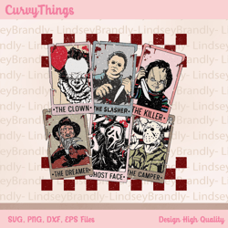 horror characters tarot cards png, horror friends checkerboard png, the ghostface jason voorhees freddy krueger png