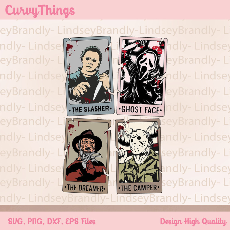 Horror Movie Characters Tarot Cards Png, Horror Friends Png, The Ghostface Jason Voorhees Freddy Krueger Png - 1.jpg