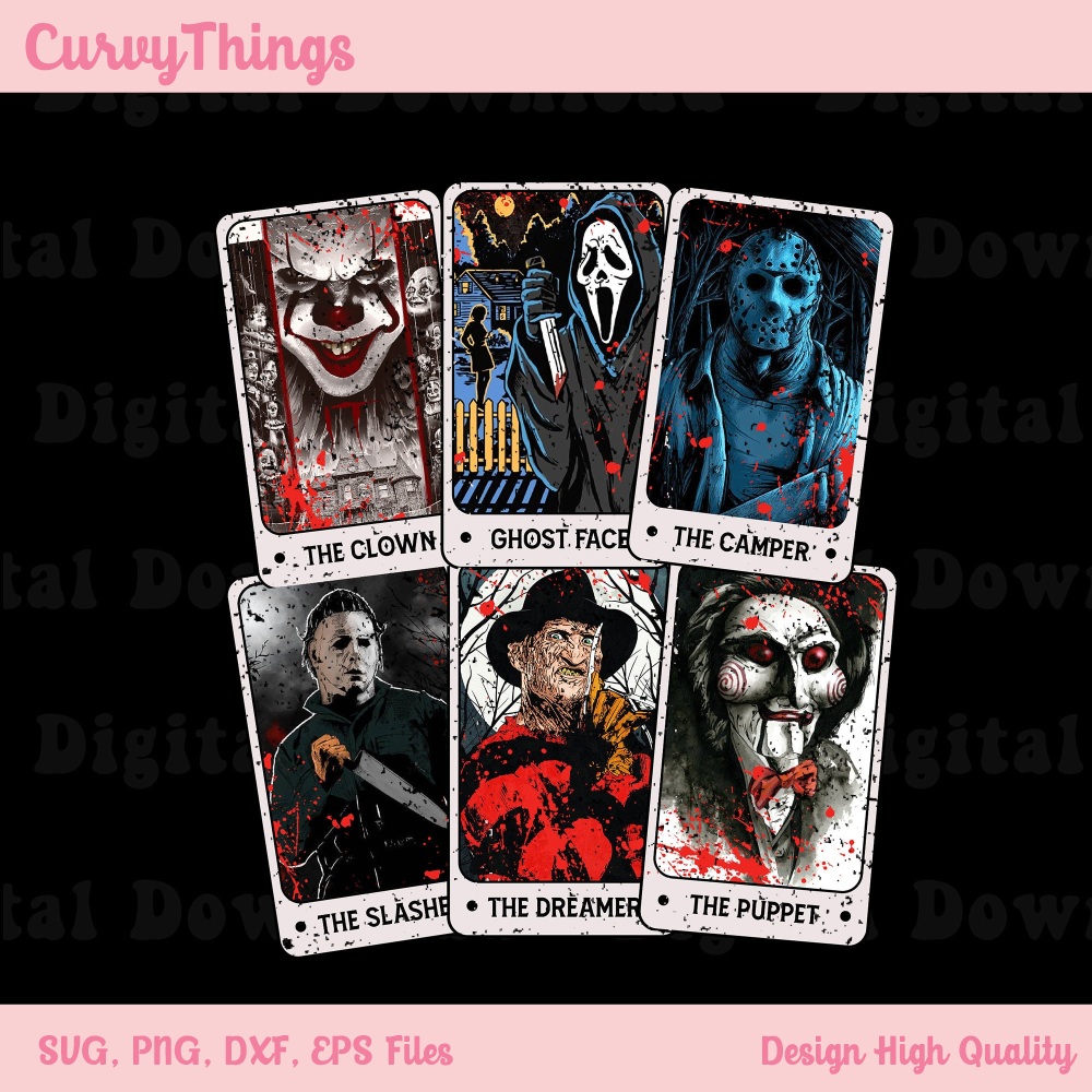 Horror Tarot Cards Png, Halloween Movie Character Png, The Ghostface Jason Voorhees Michael Myers Png - 1.jpg