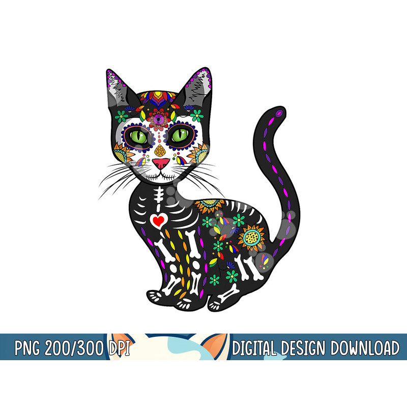 Cute Sugar Skull Mexican Cat Halloween Day Of The Dead png, sublimation copy.jpg