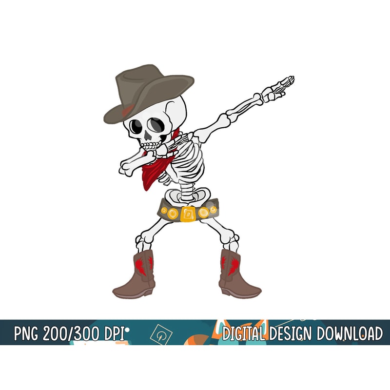 Dabbing Skeleton Cowboy Hat Halloween Kids Boys Dab Costume png, sublimation copy.jpg