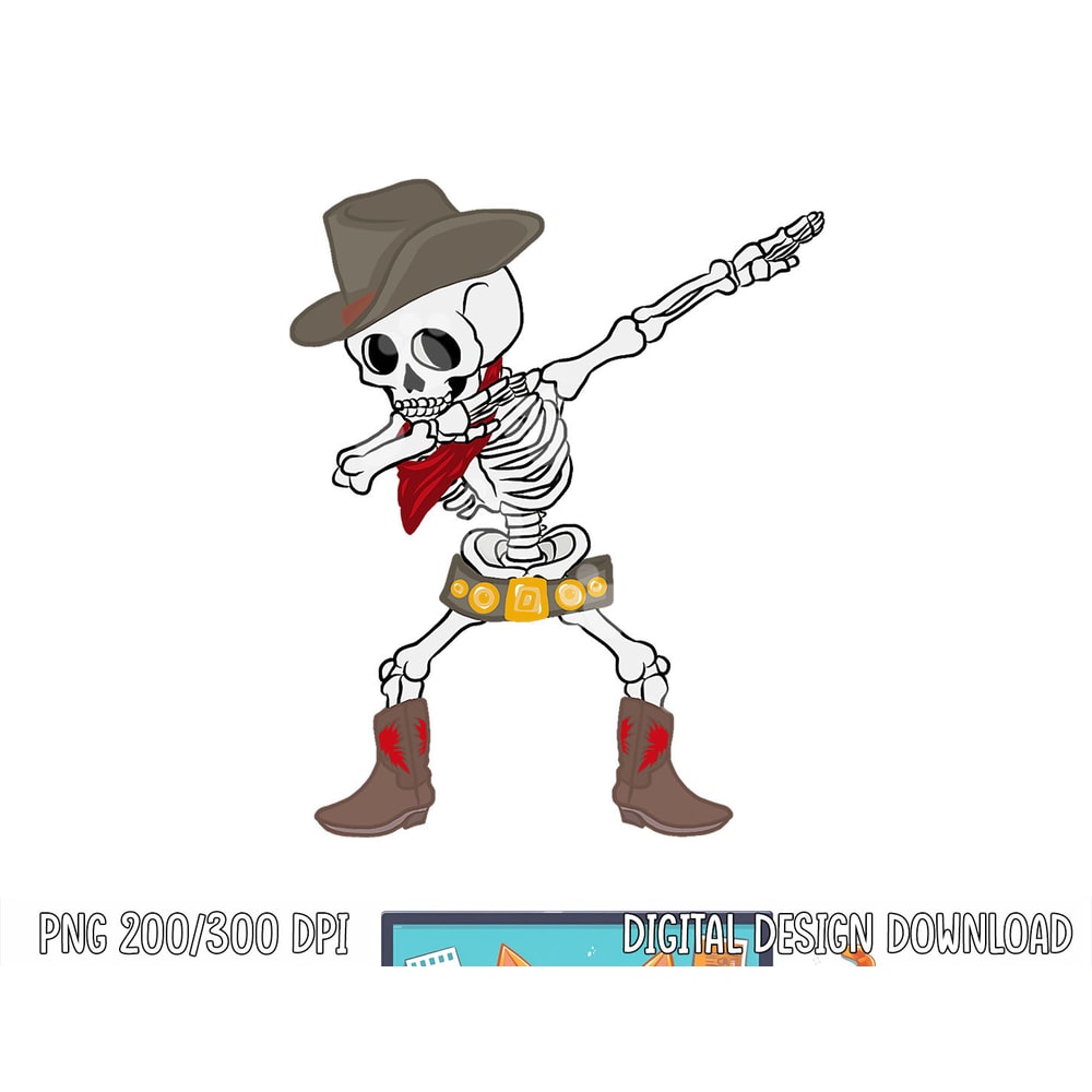 Dabbing Skeleton Cowboy Hat Halloween Kids Boys Dab Costume png, sublimation copy.jpg