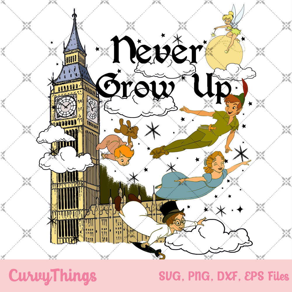 Vintage Peter Pan Never Grow Up Png, Peter Return To Neverland Png, Pan Second Star To The Right Png, Tinker Bell Png - 1.jpg