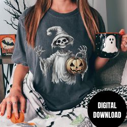 Halloween Ghost Skeleton PNG, Spooky Witch Skull, Horror Pumpkin, Sublimation, Instant Download Digital Download Shirt D