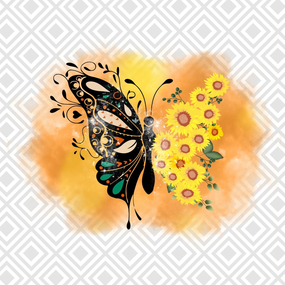 Butterfly Sunflowers png Retro Sublimation Designs Downloads, Butterfly png, Sunflowers png, Retro png design download, shirt designs png - 1.jpg
