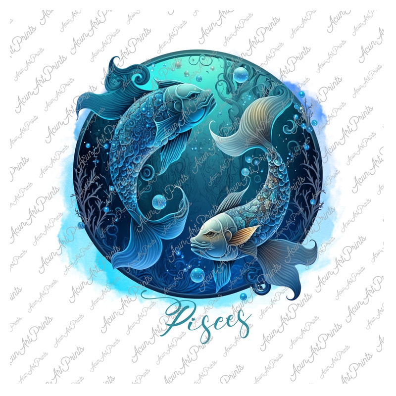 Pisces Zodiac Sign Sublimation Design, Pisces Png, Watercolor Astrological Sign Png, Celestial Zodiac Sublimation, Pisces Shirt design png - 1.jpg