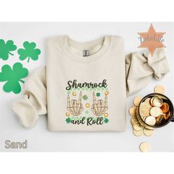 shamrock and roll sweatshirt, st. patrick's day hoodie, skeleton hand crewneck, shamrock irish outfit, paddy's day cloth