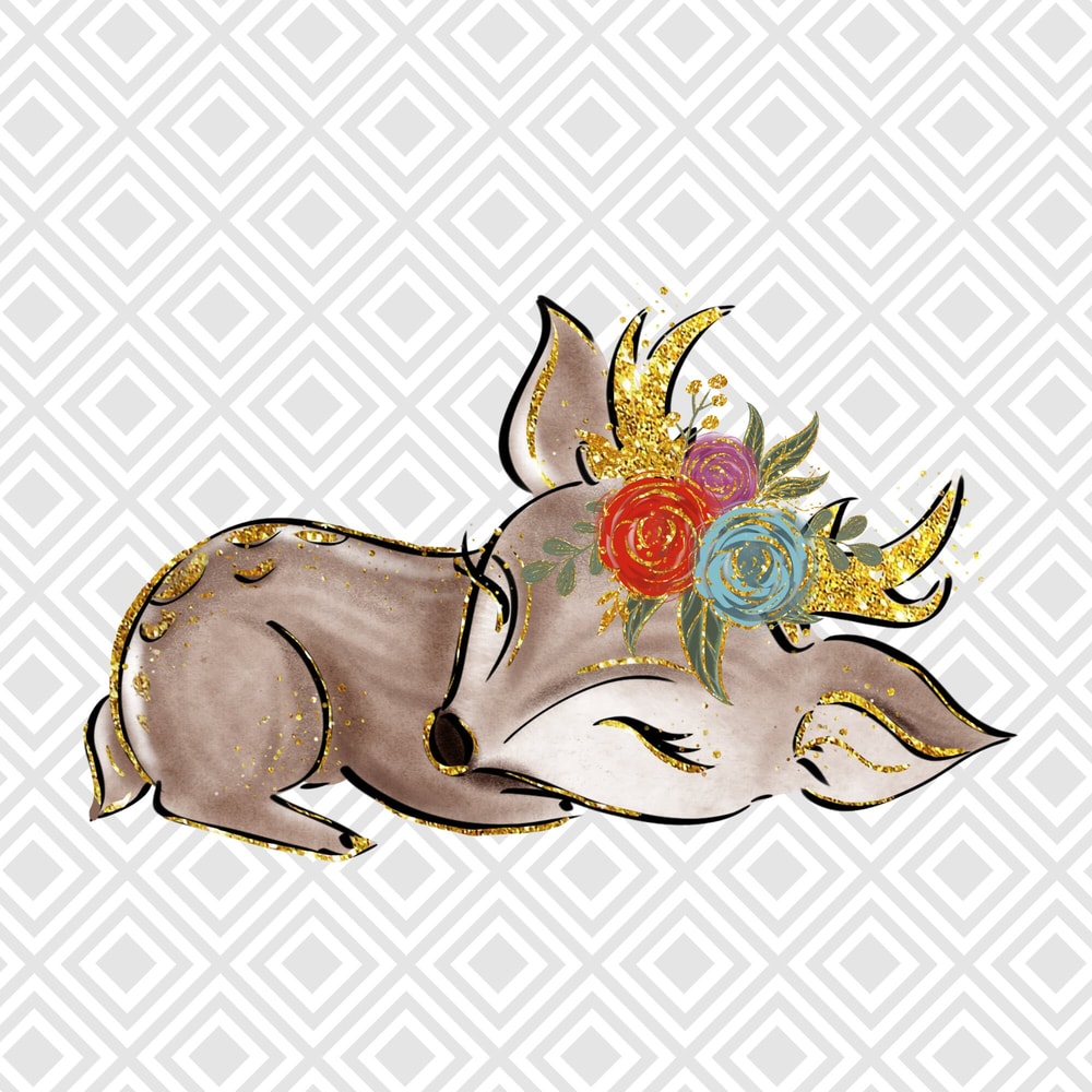 Sleeping Baby Deer PNG, Glitter Floral Deer Horn Png, Deer Horn Png, Sleeping Deer clipart, Sublimation Designs Downloads, Shirt Design Png - 1.jpg