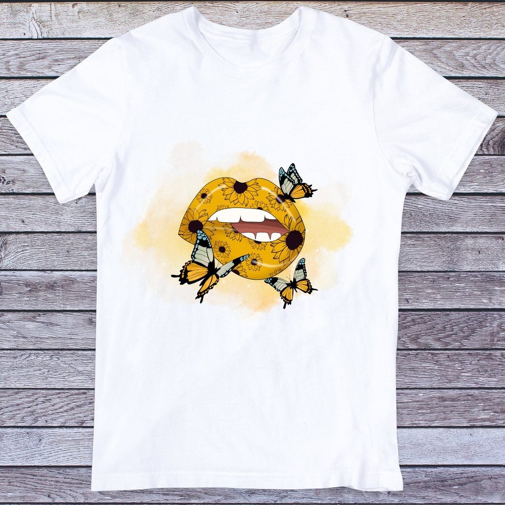 Sparkling Lips with Sunflowers PNG, Lips Sublimation designs, Butterfly Sunflower Lips, Kiss Me Lips, Valentines day png, png sublimation - 2.jpg
