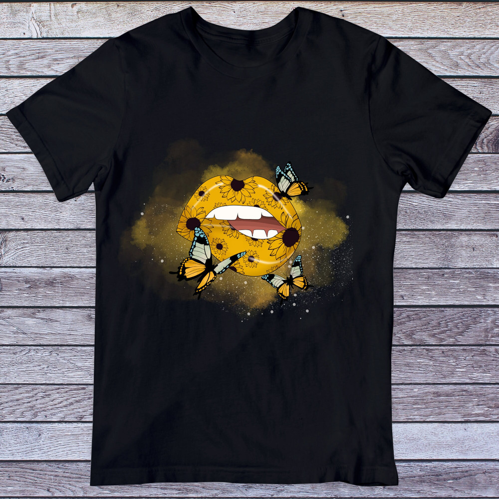Sparkling Lips with Sunflowers PNG, Lips Sublimation designs, Butterfly Sunflower Lips, Kiss Me Lips, Valentines day png, png sublimation - 3.jpg