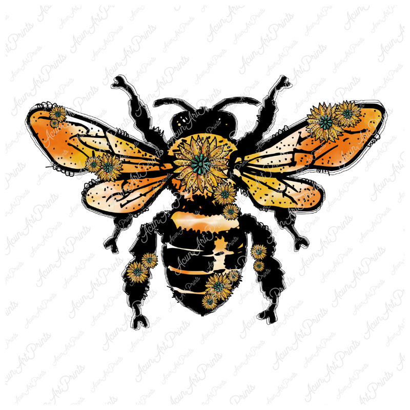 Western Bee With Sunflower Turquoise Gemstone Png Sublimation Design, Floral Bee Png, Hand Drawn Bee Png, Western Animals Png, Bee Portrait - 1.jpg