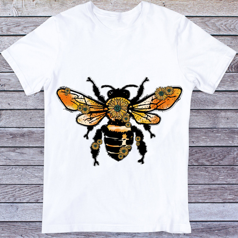 Western Bee With Sunflower Turquoise Gemstone Png Sublimation Design, Floral Bee Png, Hand Drawn Bee Png, Western Animals Png, Bee Portrait - 2.jpg