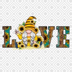 western sunflower love gnome png, love png, sunflower love, peace gno